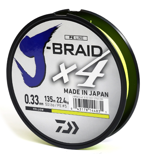 Шнур Daiwa J-Braid X4E 135m Yellow 22.4kg 0.33mm #5.0