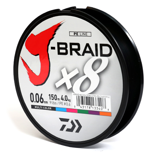 Шнур Daiwa J-Braid X8 150m Multi Color 4.0kg 0.06mm #0.6