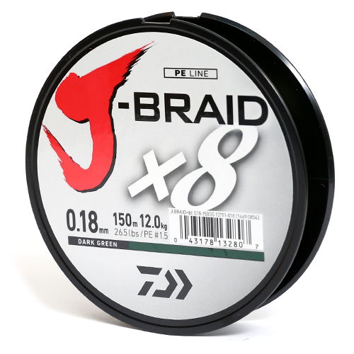 Шнур Daiwa J-Braid X8 150m Dark Green 9.0kg 0.16mm #1.2 фото 3