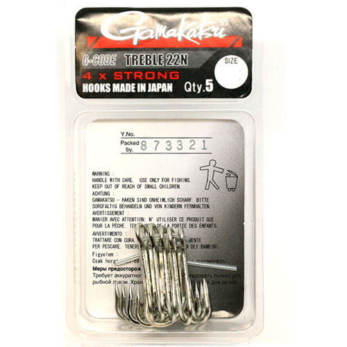Тройник Gamakatsu Treble 22 4x Strong Nickel №1/0 5pc фото 2