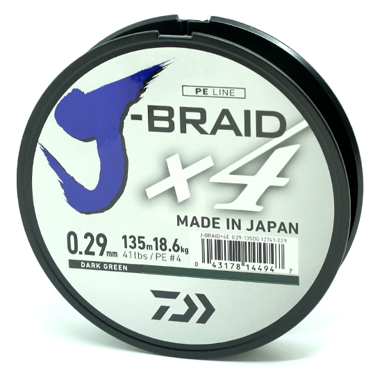 Шнур Daiwa J-Braid X4E 135m Dark Green 18.4kg 0,29mm #4.0