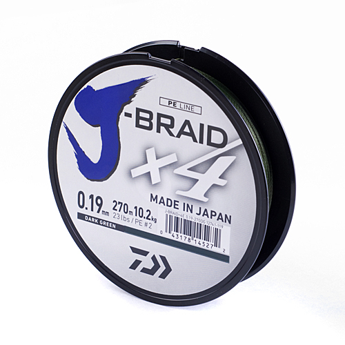 Шнур Daiwa J-Braid X4E 270m Dark Green 10.2kg 0,19mm #2.0