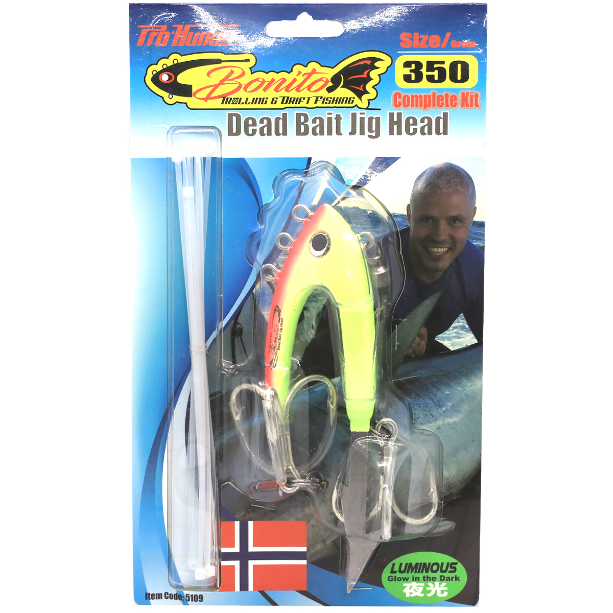 Голівка монтажна Bonito Dead Bait jig head-complete Kit 2-Red Head Luminous 350g