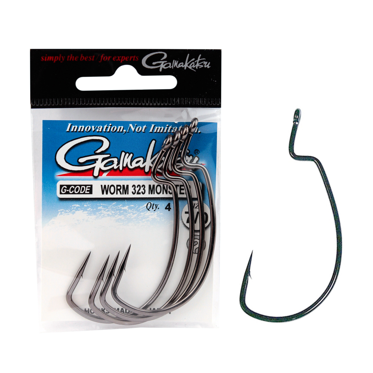 Гачки офсетні Gamakatsu Worm 323 Monster Black №7/0 4pc